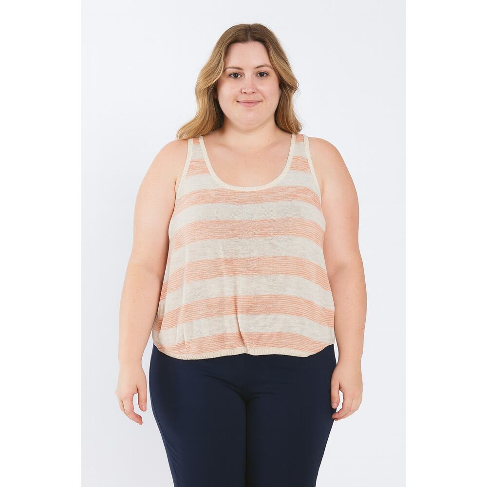 Excellent Old Navy Women Beige Pink Striped Knit Lightweight Sweater Tank Top XL